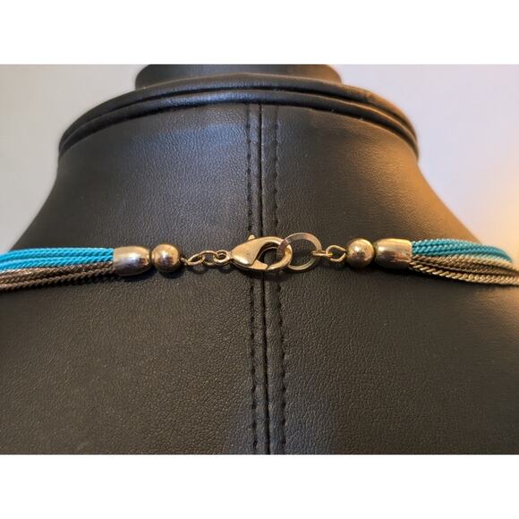 Multi-Blue & Gold Chain Knotted Tassel Long Necklace - Picture 6 of 7